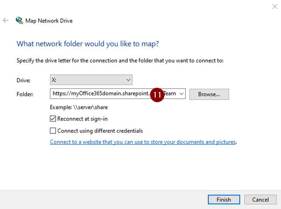 mappatura di una rete sharepoint in Windows 7